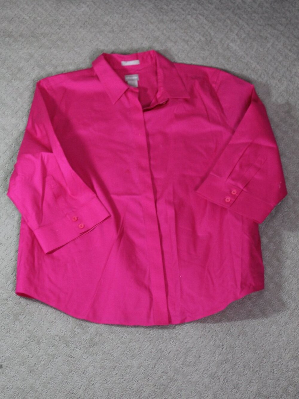 Chico's Size 3 / 16 Pink No Iron Stain Shield 3/4 Sleeve Button Up Blouse